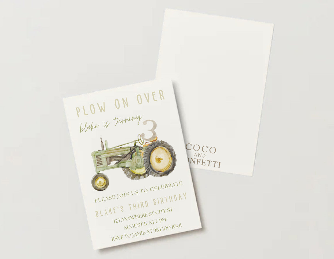 Farm Tractor Birthday Invitation – Digital Download (Editable with Your Info)